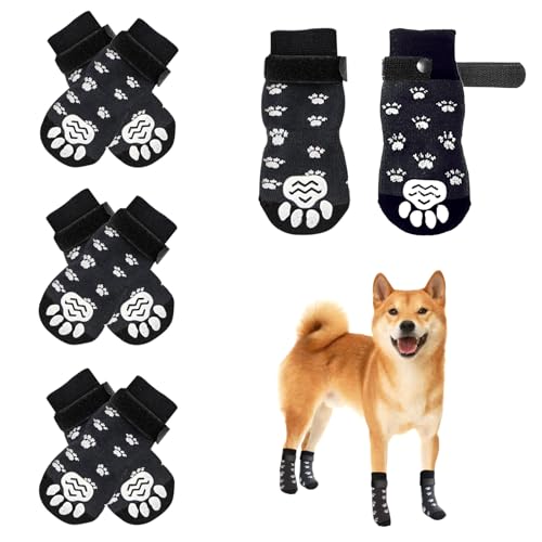 mellystore Indoor Anti-Rutsch Socken für Hunde 4 Paar Weicher Verstellbarer Hundesocken Anti Rutsch mit Klettverschluss Hundesocken Pfotenschutz für Den Innenbereich Auf Hartholzböden von mellystore