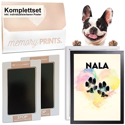 memoryPRINTS.® Pfotenabdruck Set Hund & Katze + Kunstdruck Poster personalisiert | Tintenfreie Hundepfoten & Katzen Pfoten | Geschenk Hundebesitzer (DIN A5, Herz) von memoryPRINTS