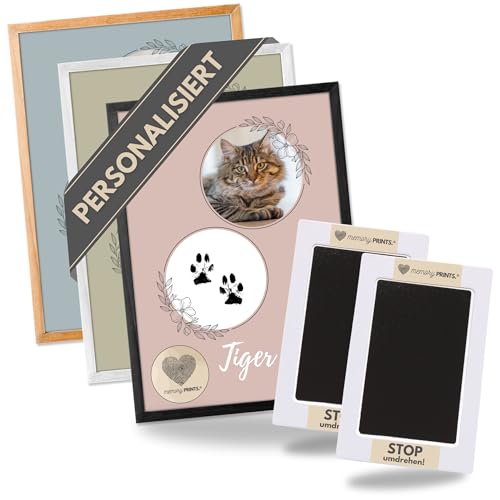 memoryPRINTS.® Pfotenabdruck Set Hund & Katze + Kunstdruck Poster personalisiert | Tintenfreie Hundepfoten & Katzen Pfoten | Geschenk Hundebesitzer von memoryPRINTS