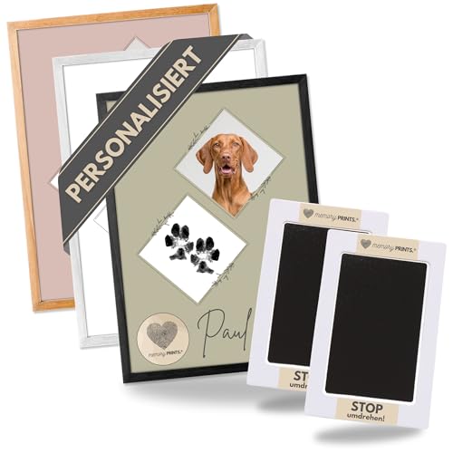 memoryPRINTS.® Pfotenabdruck Set Hund & Katze + Kunstdruck Poster personalisiert | Tintenfreie Hundepfoten & Katzen Pfoten | Geschenk Hundebesitzer von memoryPRINTS