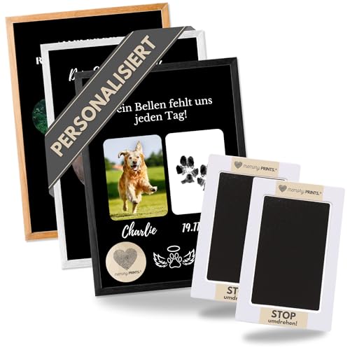 memoryPRINTS.® Pfotenabdruck-Set inkl. Kunstdruck-Poster Set Real| individuell personalisiert | Hund und Katze | Tintenfreie Pfoten | Geschenk Haustier Besitzer | Trauer & Andenken von memoryPRINTS