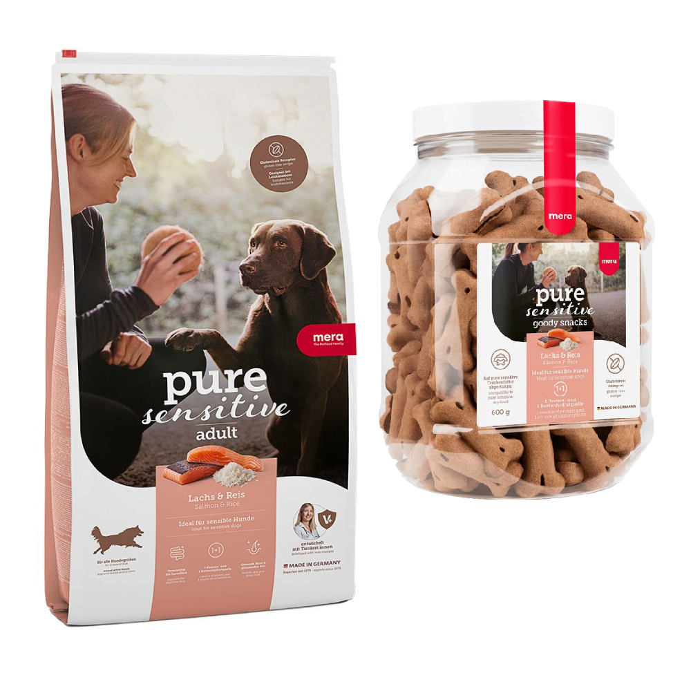 mera pure sensitive Kombi-Paket: 12,5 kg Trockenfutter + 3 x 600 g Goody Snacks - Adult Lachs & Reis 12,5 kg + Goody Snacks Lachs & Reis 3 x 600 g mera pure sensitive Kombi-Paket: 12,5 kg Trockenfutter + 3 x 600 g Goody Snacks - Adult Lachs & Reis 12,5 kg + Goody Snacks Lachs & Reis 3 x 600 g von mera