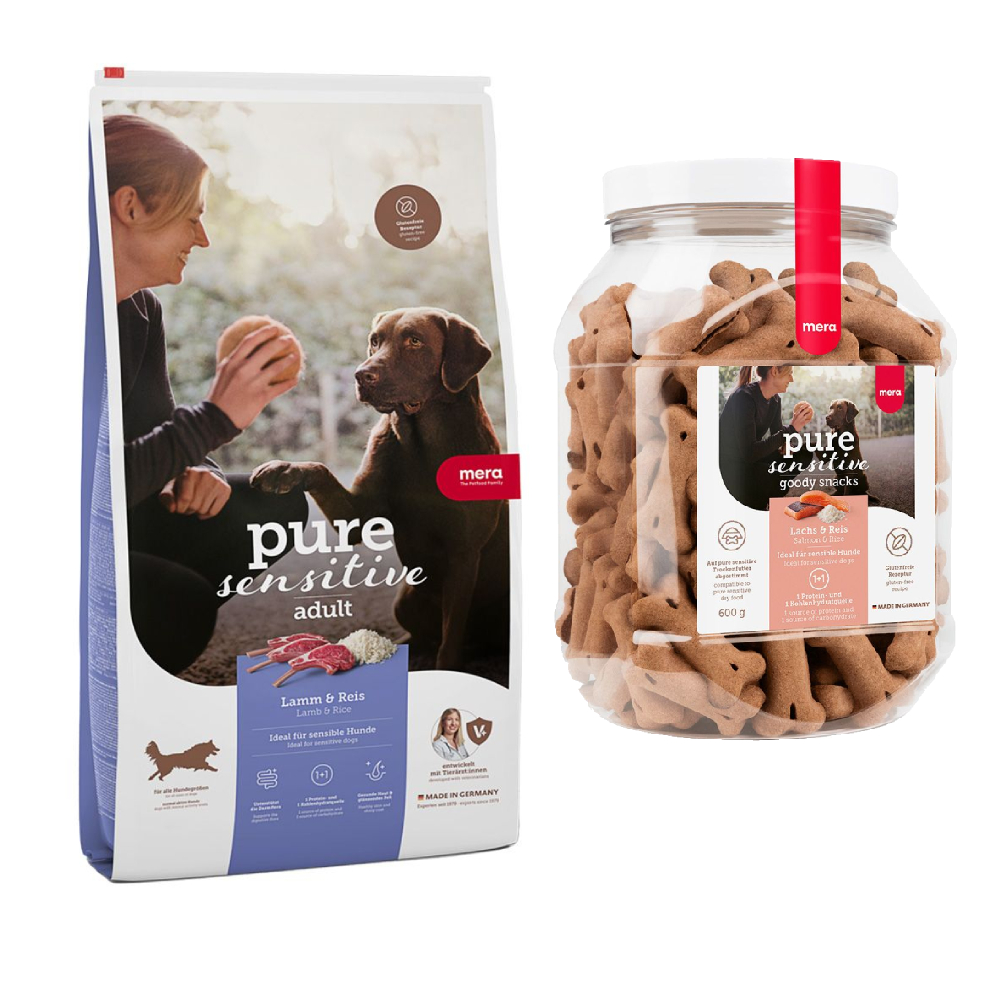 mera pure sensitive Kombi-Paket: 12,5 kg Trockenfutter + 3 x 600 g Goody Snacks - Adult Lamm & Reis 12,5 kg + Goody Snacks Lachs & Reis 3 x 600 g mera pure sensitive Kombi-Paket: 12,5 kg Trockenfutter + 3 x 600 g Goody Snacks - Adult Lamm & Reis 12,5 kg + Goody Snacks Lachs & Reis 3 x 600 g von mera