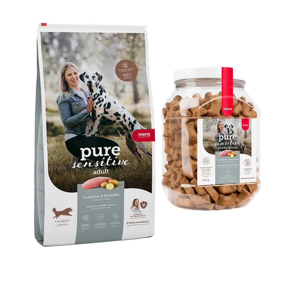 mera pure sensitive Kombi-Paket: 12,5 kg Trockenfutter + 3 x 600 g Goody Snacks - Adult Truthahn & Kartoffel getreidefrei 12,5 kg + Goody Snacks Truthahn & Kartoffel 3 x 600 g mera pure sensitive Kombi-Paket: 12,5 kg Trockenfutter + 3 x 600 g Goody Snacks - Adult Truthahn & Kartoffel getreidefrei 12,5 kg + Goody Snacks Truthahn & Kartoffel 3 x 600 g von mera