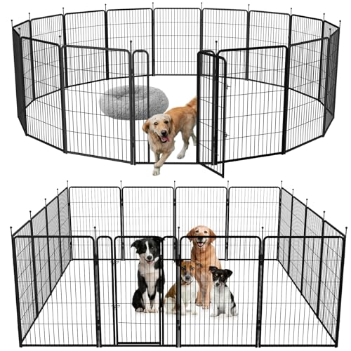 mestyl Hunde-Laufstall für den Innenbereich, robuster Welpenlaufstall aus Metall, tragbarer Hunde-Trainingsgehege temporärer Haustierzaun mit 2 Toren, 101,6 cm Höhe, 16 Paneele, faltbare Hundehütte von mestyl