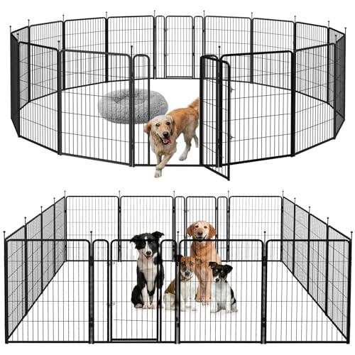 mestyl Hunde-Laufstall für den Innenbereich, robuster Welpenlaufstall aus Metall, tragbarer Hundetrainingsstall, temporärer Haustierzaun mit 2 Toren, 81,3 cm Höhe, 16 Paneele, faltbare Hundehütte für von mestyl