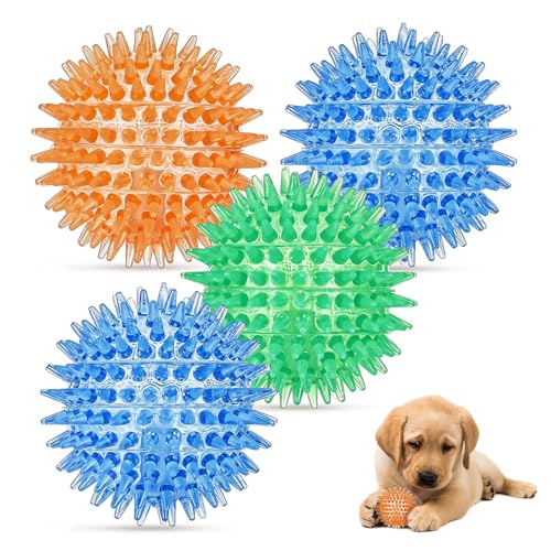 metagio Hundespielzeug mit Quietschelement, 6,5 cm, TPR-Material, federnd, schwimmend, Zahnreinigung, ideal für mittelgroße und kleine Hunde (2 blau + 1 orange + 1 grün) von metagio