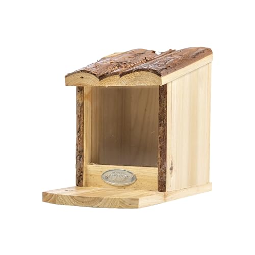 mgc24 Futterhaus für Eichhörnchen - Futterstation zum Aufhängen für Garten und Balkon, aus Holz wetterfest, Naturoptik mit Rindendach, 11,8 x 22,5 x 17,8 cm von mgc24