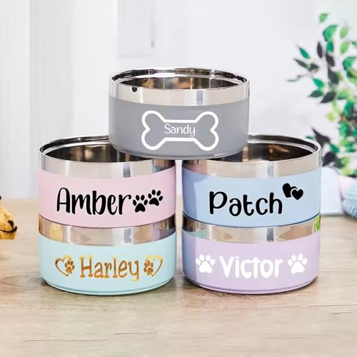 Miguha Personalisierte Hundenäpfe, runder Futternapf for Katzen mit Namen, Edelstahlfarbenes Haustierzubehör, Geschenk-Leckerli-Aufkleber, Etiketten(16cm) von miguha