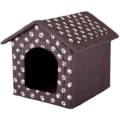 millybo Hundehöhle Hundebett Hundehaus Hundehütte R1-R6 (R2 (44 x 38 cm), braun mit Muster (Pfötchen)) von millybo