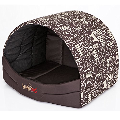 millybo Hundehütte Hundehöhle Hundebett Hundehaus S-XL (R4 (60 x 49 cm), braun mit Muster (Print)) von millybo