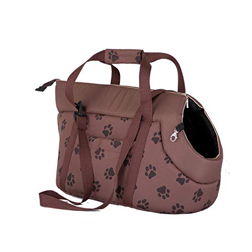 millybo Transporttasche für Hunde Katzen Tragetasche Transportbox Hundetasche (R1 (20 x 36 cm), Hellbraun mit Muster (Pfötchen)) von millybo