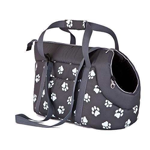 millybo Transporttasche für Hunde Katzen Tragetasche Transportbox Hundetasche (R2 (25 x 43 cm), Graphit mit Muster (Pfötchen)) von millybo