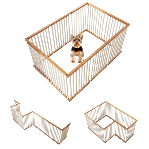 10 Paneele, achteckig, Kunststoff, 101,6 cm, abschließbar, Haustiertür für mittelgroße und kleine Hunde, für drinnen und draußen, Braun von minandhua
