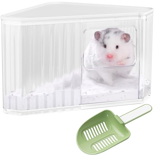 Hamster-Sandbad-Behälter – Kleintier-Badezimmer, Duschraum, großer Platz, Eckgrabbox mit Reinigungsschaufel, Hamsterkäfig-Zubehör, Chinchilla-Staubbadhaus für Meerschweinchen, Igel, Rennmäuse von mini&moe