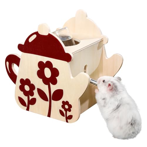 Hamster Wasserflasche für Glastank - 4 Unzen Meerschweinchen Wasserflasche Kein Tropfen für Hamsterkäfig Zubehör Kleintier Wasserspender mit Holzhalter für Ratten, Rennmäuse von mini&moe