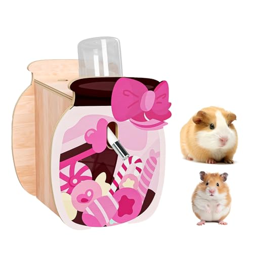 mini&moe Hamster Wasserflasche für Glastank - 4 Unzen Meerschweinchen Wasserflasche Kein Tropfen für Hamsterkäfig Zubehör Kleintier Wasserspender mit Holzhalter für Ratten, Rennmäuse von mini&moe