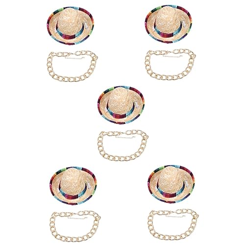 5 Sätze Strohhut Für Haustiere Sombrero-hüte Sonnenbrille Welpe Kopfschmuck Haustierhüte Kätzchen-fotografie-requisite Haustier Sommerschmuck Katze Strohhut Halsband Weben von minkissy