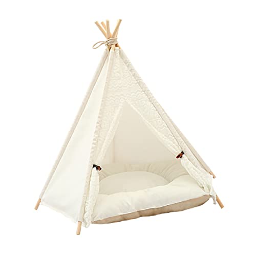 minkissy 1Pc tent pet bed Cat Bed House folding cat house dog houses for large dogs pet dog teepee dog triangle tent pet lace tent teepee dog bed kitten Washable white kennel cotton canvas von minkissy