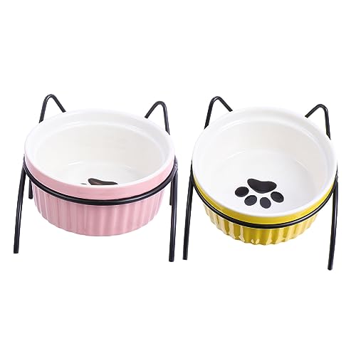 minkissy 2 Sets Katzenfutter Und Wassernapf Set Erhöhter Keramiknapf Metallständer Heimtierbedarf von minkissy