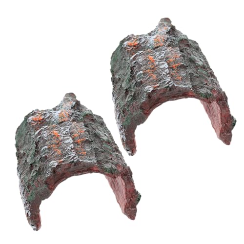 minkissy 2Pcs Climbing Pet Hiding Decoration fish tank crafts figurines aquarium tree log terrarium hiding spot glass containers reptile gecko playing bark hole resin aquarium stone animal von minkissy