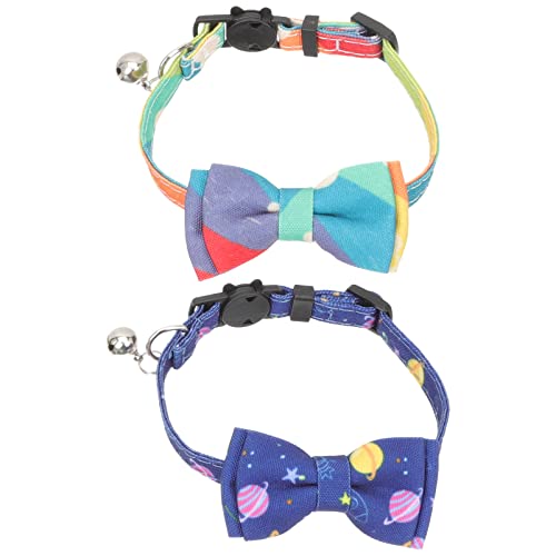 minkissy 2Pcs cat collar with bell personalized dog collar cat collars bell puppy collar with bell dog bowtie collars cat bow tie charm necklace kitten collar safety buckle ribbon polyester von minkissy