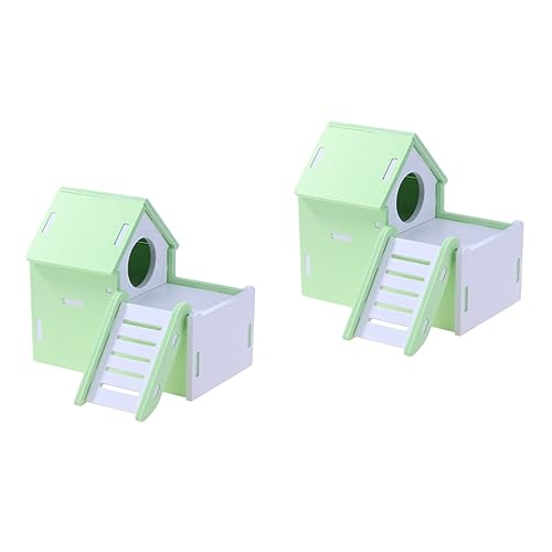 minkissy 2pcs Hamster Holzhütte Hamsterhütte Hamster Home Holz Haustier Haus Hamster Versteck Haus Hamster Holz Burg Hamster Habitat Second Floor Holzhaus Bambus von minkissy