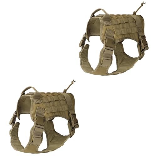 minkissy 2stücke Taktisches Hundegeschirr Für Mittelgroße Hunde Verstellbar Wasserabweisend Mit Taschen-Set Und Leinenring Für Training Und Ausflüge Braun von minkissy