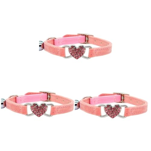 minkissy 3 Stück Verstellbares Katzenhalsband in Herzform Mit Strass- Mit Glöckchen Und Kette Für Haustiere Und Kätzchen von minkissy