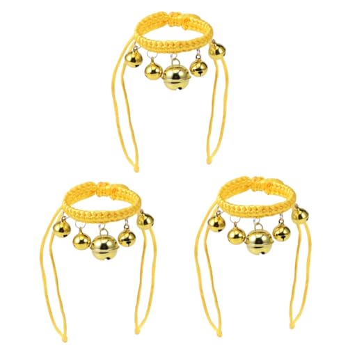 minkissy 3 Stück Handgewebte Ecklace-Halskette Für Haustiere Schmuck Hundehalsband Verstellbar Hohle Glocke Halsband Für Haustiere Hals-Accessoire Gelb von minkissy