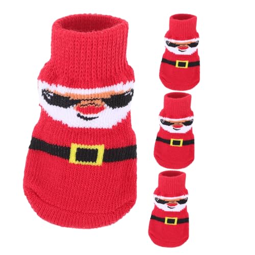 minkissy 4 Stück Haustier Socken Weihnachtsmann-hundesocken Hundesocken Gegen Kratzer Weihnachtskleidung Für Hunde Hundepfotenschutz Socken Für Tischbeine Ältere Polyester Atmungsaktiv von minkissy