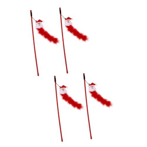 minkissy 4 Stück Katzen-Teaser Lustige Katze Weihnachtskatze Teaser Weihnachtsmann Kätzchen Neckender Zauberstab Katze Weihnachtsspielzeug Haustierzubehör Ältere Weihnachten Pp Flirtstab von minkissy