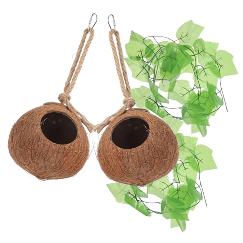 minkissy 4 stücke Kokosnuss Nest Gecko Hängende Haus Shelter Hängende Vogelhaus Filz Tiere Reptilien Rebe Haus Haube Gecko Leopard Gecko Tank Pet Shell Mini Seil Kamera von minkissy