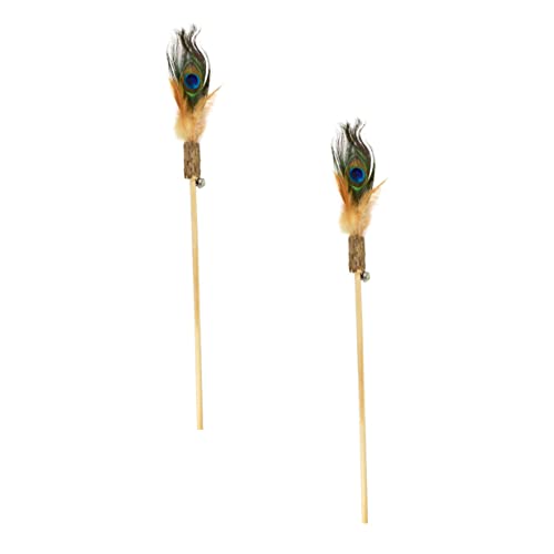 minkissy 6 STK Katzen-Teaser Katze einziehbarer Stock Katzenspielzeug Zauberstäbe Spielzeuge interaktives Zauberstabspielzeug Katze neckende Stöcke Pfau Polygonstab hölzern von minkissy