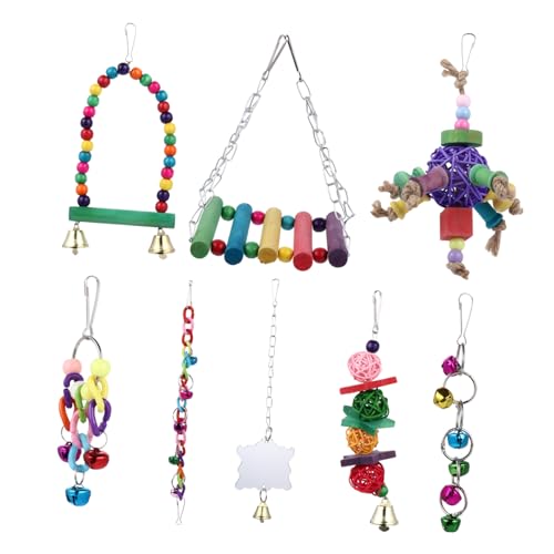 minkissy 8pcs Papagei Spielzeug Sittich Papagei Training Spielzeug Papagei Schaukel Spielzeug Vogel Holz Schaukel Nymphensittich Käfig Spielzeug Hängematte Schaukel Spielzeug Papagei Leiter Spielzeug von minkissy