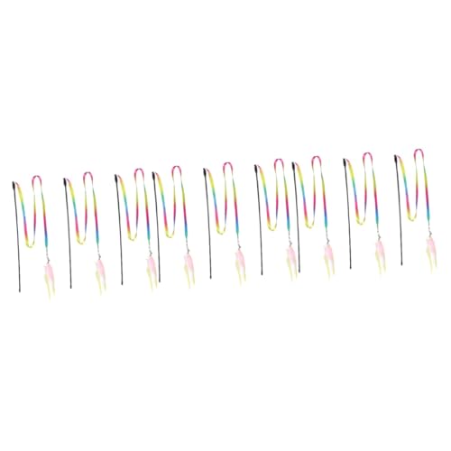 minkissy 9stücke Interaktive Katzenangel Mit Bunten Satinbändern Und Federn Lange Teaser-Sticks Für Katzen Spielzeug Und Bindung Und von minkissy