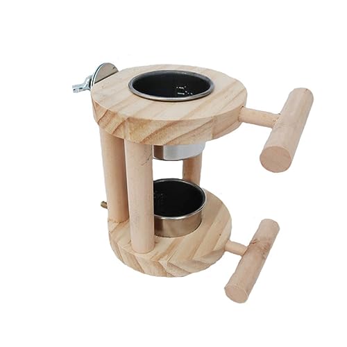 minkissy Papageien Futterschalen Aus Edelstahl Und Holz Futter Und Wasserschalen Für Vögel Stabile Futterstation Mit Zwei Schalen Für Papageien Und Andere Haustiere Natürliche Und von minkissy