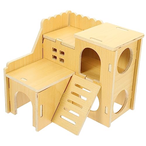 minkissy Kleines Hamsterhaus Aus Holz Versteck Für Kleintiere Mit Zwei Etagen Sicheres Schlaf Und Spielnest Für Hamster Rennmäuse Und Meerschweinchen Langlebig Und Praktisch von minkissy