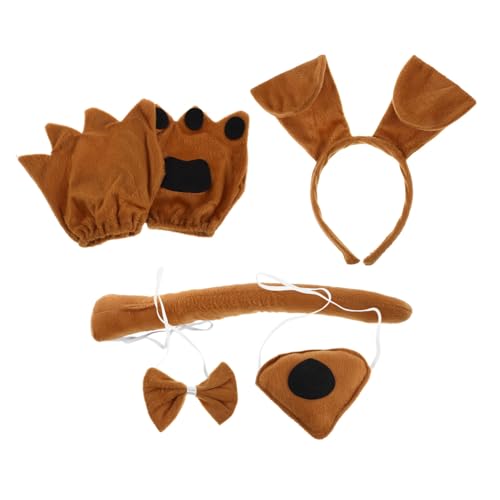 minkissy Hundekostüm mit Welpenohren Stirnband Fliege Nase und Pfotenhandschuhen Weiches Atmungsaktives Material für Tierparty Halloween und Cosplay von minkissy
