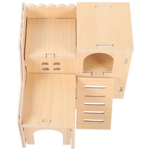 minkissy Multifunktionales Hamsterhaus aus Massivem Holz Doppelschicht für Kleintiere für Hamster Zwerghamster und Meerschweinchen Sorgt für Spaß und Komfort im Käfig von minkissy