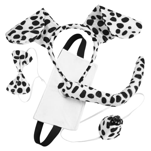 minkissy Tierisches Hundekostüm Set mit Geflecktem Hundeohren Haarband Plüschschwanz und Nasenaccessoire Leichtes Cosplay Set für Geburtstag Karneval und Kostümpartys von minkissy