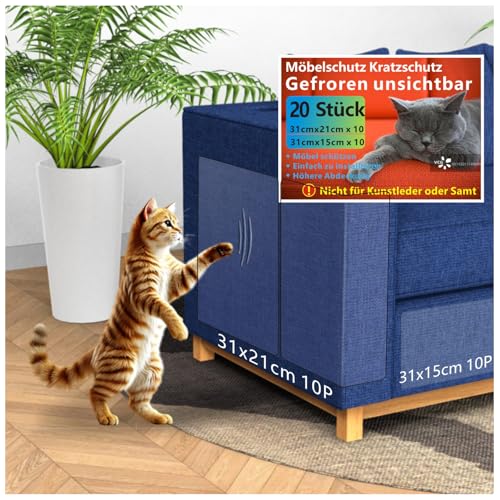 mioule Katzen Kratzschutz Sofa Katze TüR Wand，Matt Antikratzfolie Couch Kratzfolie Katzen Selbstklebend FüR MöBel,Einfach Zuschneidbar & Keine Klebereste(10P 31x21cm,10P 31x15cm) von mioule