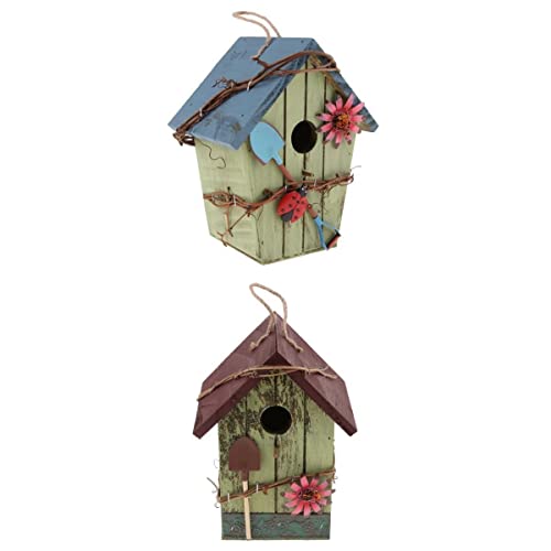 misppro 2 x handbemaltes Vogelhaus aus Holz mit Juteschnur für Zuhause, Außenbereich, Garten, Dekoration misppro 2 x handbemaltes Vogelhaus aus Holz mit Juteschnur für Zuhause, Außenbereich, Garten, Dekoration von misppro
