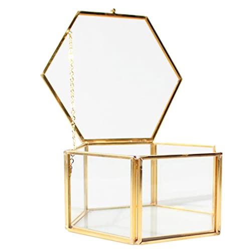 misppro Gold Sechseckiges klares Glas Metall geometrisches Terrarium Sukkulente Desktop Pflanzer Teelichthalter Schmuckhalter für Hochzeit Verlobung – 12,5 x 12,5 x 6 cm von misppro