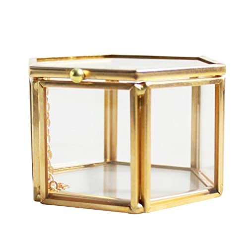 misppro Gold Sechseckiges klares Glas Metall geometrisches Terrarium Sukkulente Desktop Pflanzer Teelichthalter Schmuckhalter für Hochzeit Verlobung – 8 x 6,8 x 4,5 cm von misppro