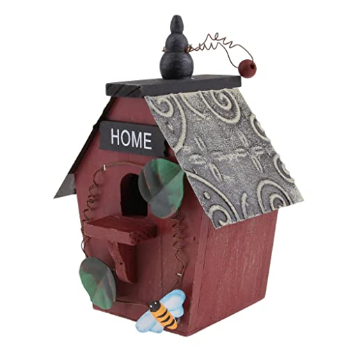 misppro Vogelhaus aus Holz, handbemalt, mit Juteschnur für Zuhause, Außenbereich, Garten, Dekoration – A von misppro