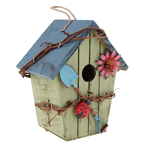 misppro Vogelhaus aus Holz, handbemalt, mit Juteschnur für Zuhause, Außenbereich, Garten, Dekoration – D von misppro