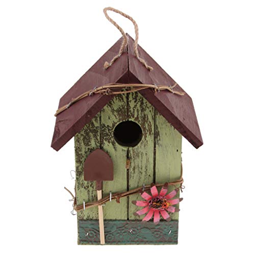 misppro Vogelhaus aus Holz, handbemalt, mit Juteschnur für Zuhause, Außenbereich, Garten, Dekoration – E von misppro