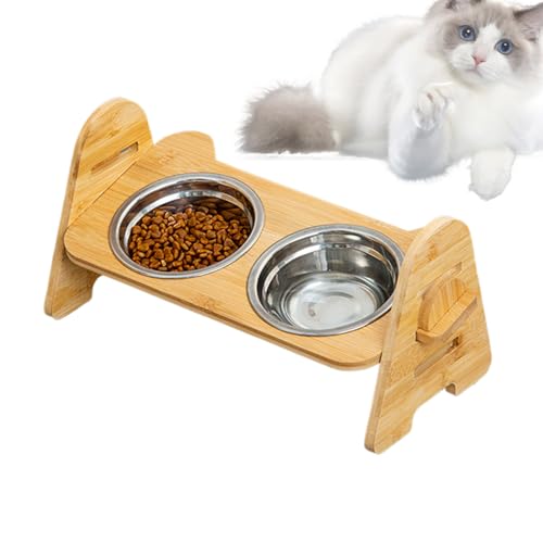 Elevated Dog Bowls, Wooden Feeder Stand, Adjustable Height, Non-Slip Base, Double Bowl Set for Small Medium Large Pets, Home Feeding Station, 800g 39x17x18cm Wooden von mivceklw
