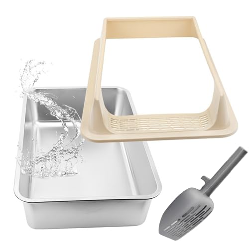 Katzentoilette aus Edelstahl, halbgeschlossene Katzentoilette für Katzen, großes Tablett aus Edelstahl mit Scoop, kratzfest, geräumiges Design, 40 x 30 x 19 cm, für die Tiere Katzentoilette aus Edelstahl, halbgeschlossene Katzentoilette für Katzen, großes Tablett aus Edelstahl mit Scoop, kratzfest, geräumiges Design, 40 x 30 x 19 cm, für die Tiere von mivceklw